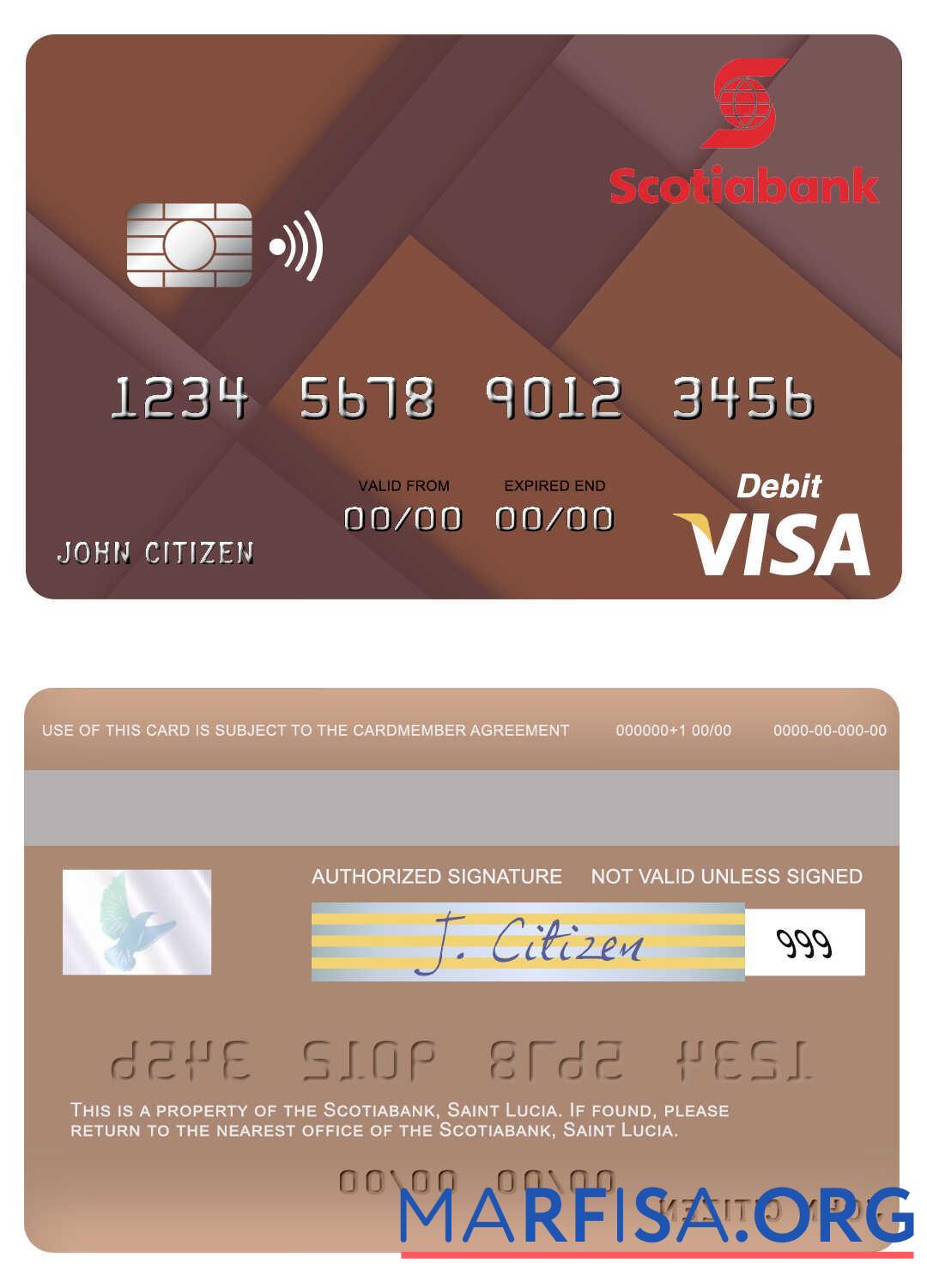 Blank Saint Lucia Scotiabank visa debit card example